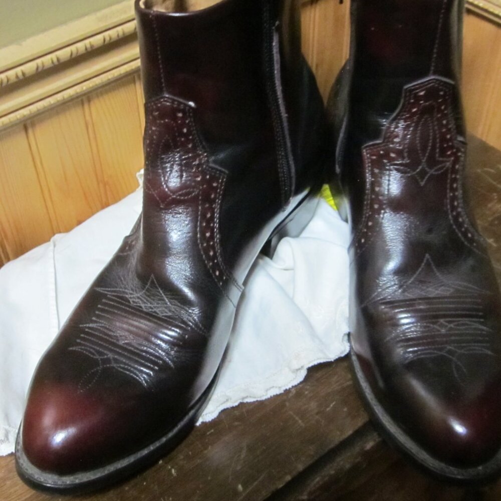 Mens Road Wolf burgundy mid calf almond toe side zip Biker Boots 10 Wide